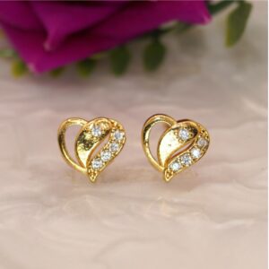 Dainty Gold Heart Stud Earrings with AD for women & girls