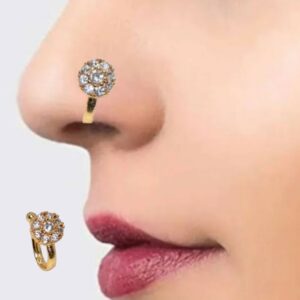 Combo Clip Nose Pin: Gold/Silver Finish, No Piercing Combo Pack of 2