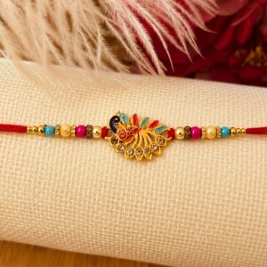 Colorful Peacock Design Rakhi with Decorative Stones & Beads 1 Pc