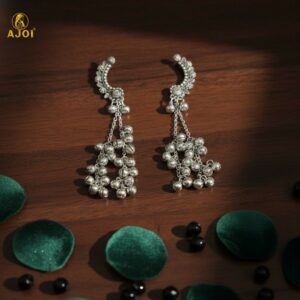 Kasmiri Silver Oxidised Chandbali Jhumka Earrings with Ghungroo Dangles for Women