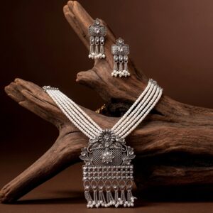 Ornate Gold-Plated Necklace Set with Pearl Detailing and Elegant Earrings for Weddings