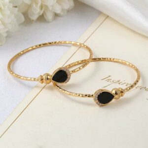 Gold Plated Black Stone Openable Bracelet Pair