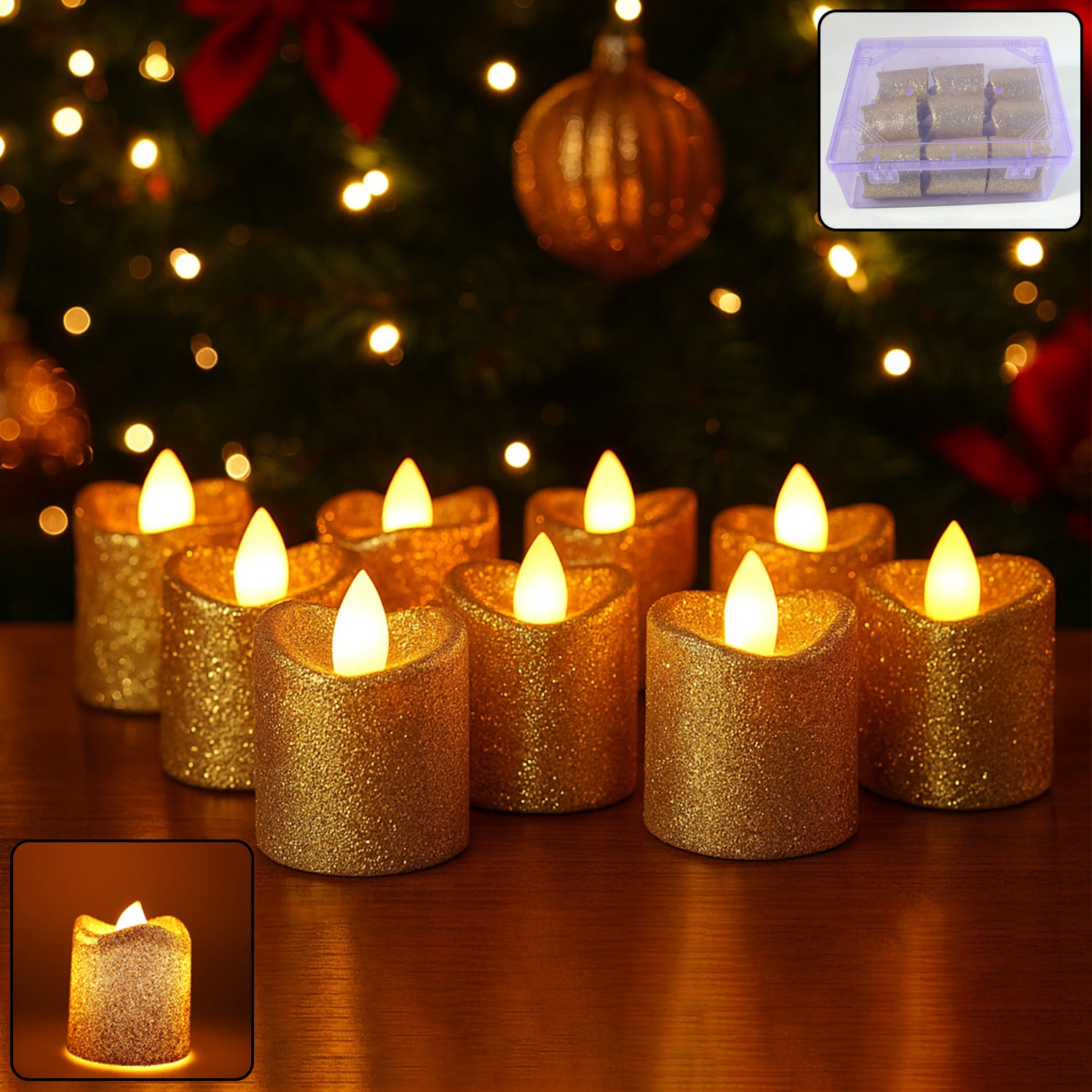 Christmas Premium Glitter LED Tealight Candles (9 Pc Set)