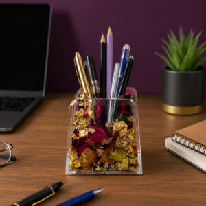 Resin Flower Pen Stand Paper Weight Desk Organizer for Office Table