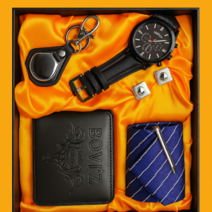 BOVIZ Premium 6-in-1 Men’s Gift Set with Wallet, Wrist Watch, Tie with Pin, Cufflinks, and Keychain | Luxury Formal Accessory Combo for Men | Ideal for Birthday, Anniversary, Festive & Corporate Gifting