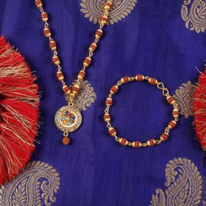 Traditional Beaded Rudraksha Necklace & Bracelet Set with Pendant