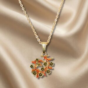 Traditional Floral Vine Design Pendant Necklace with Chain for Women