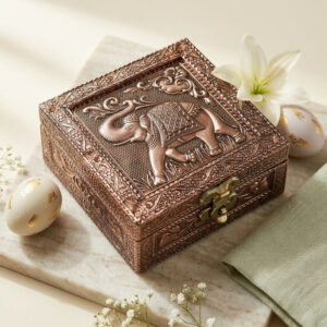 Handcrafted Elephant Embossed Metal Jewelry Storage Box Decorative Organizer