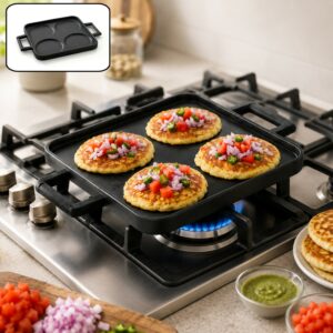 Pre-Seasoned Cast Iron 4 Pit Uttapam Tawa 24 cm / 9.4 Inch Induction Friendly (1 Pc)