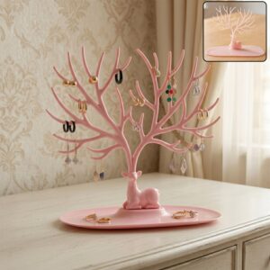 Small Deer Antlers Jewelry Stand Tree-Shaped Earring and Ring Organizer with Base