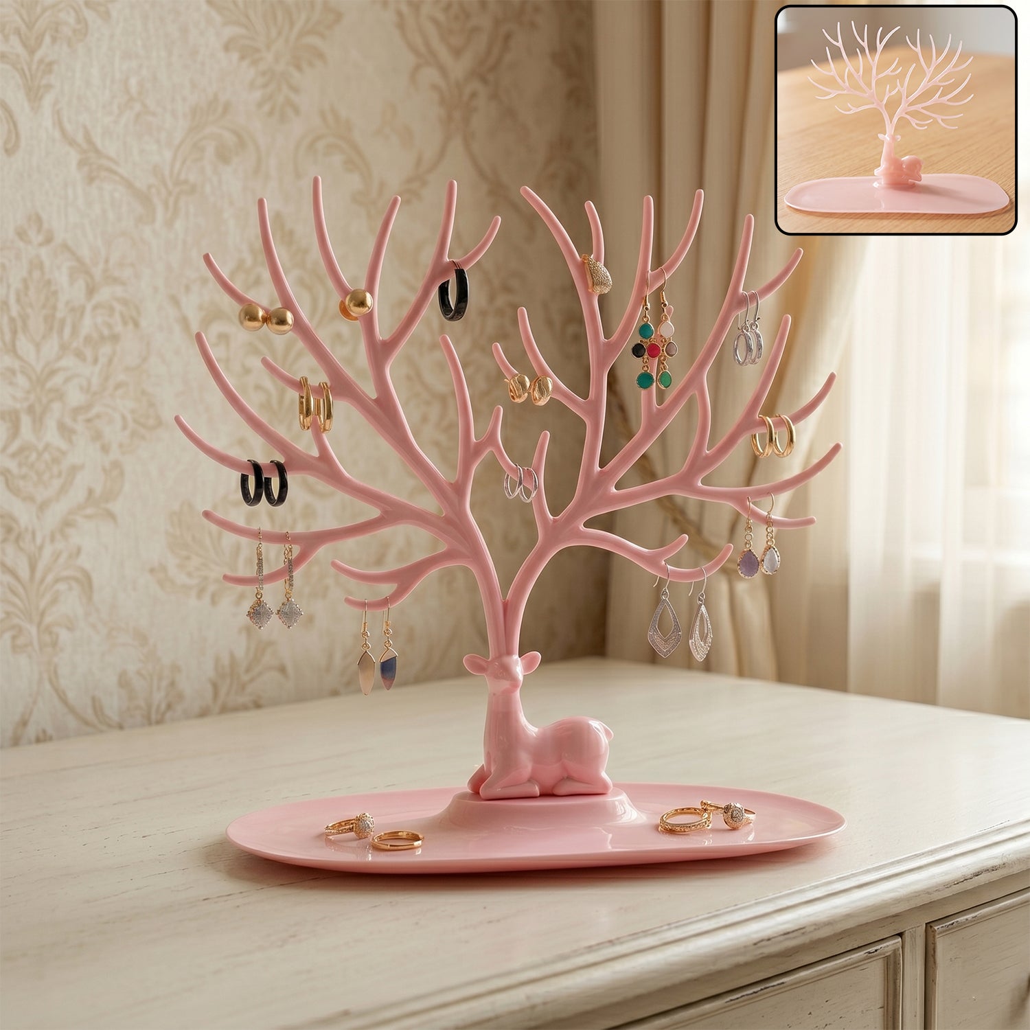 Small Deer Antlers Jewelry Stand Tree-Shaped Earring and Ring Organizer with Base