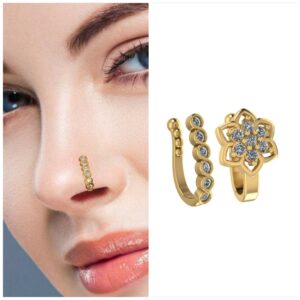 Gold Rose Gold Clip On Nose Pin Nath Set Fake Piercing Combo Pack of 2