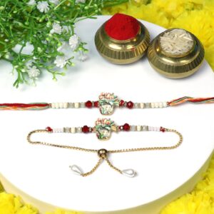 Floral Pot Bhaiya Bhabhi Rakhi Set – Elegant Beaded Raksha Bandhan Combo