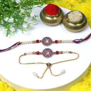 Floral Pot Bhaiya Bhabhi Rakhi Set – Elegant Beaded Raksha Bandhan Combo
