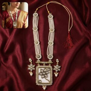 Traditional Pearl and Floral Necklace Set with Matching Earrings for Festive Occasions