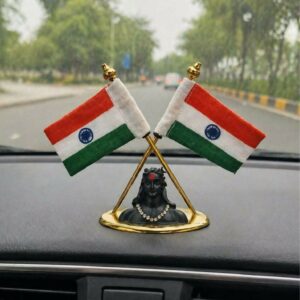 Dual Indian Flag Car Dashboard Stand with Shiva Idol Decorative Showpiece 1 Pc