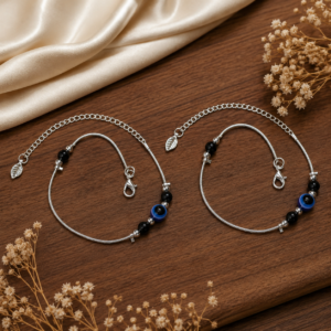 Elegant Evil Eye Anklet for Women Silver-Plated Adjustable Bracelet Pair