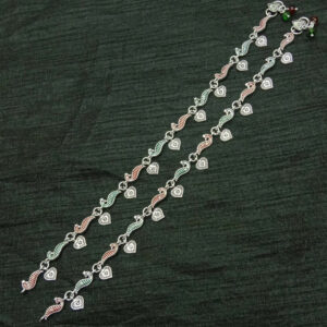 Eternal Love: Silver Heart and Peacock Festive Anklets