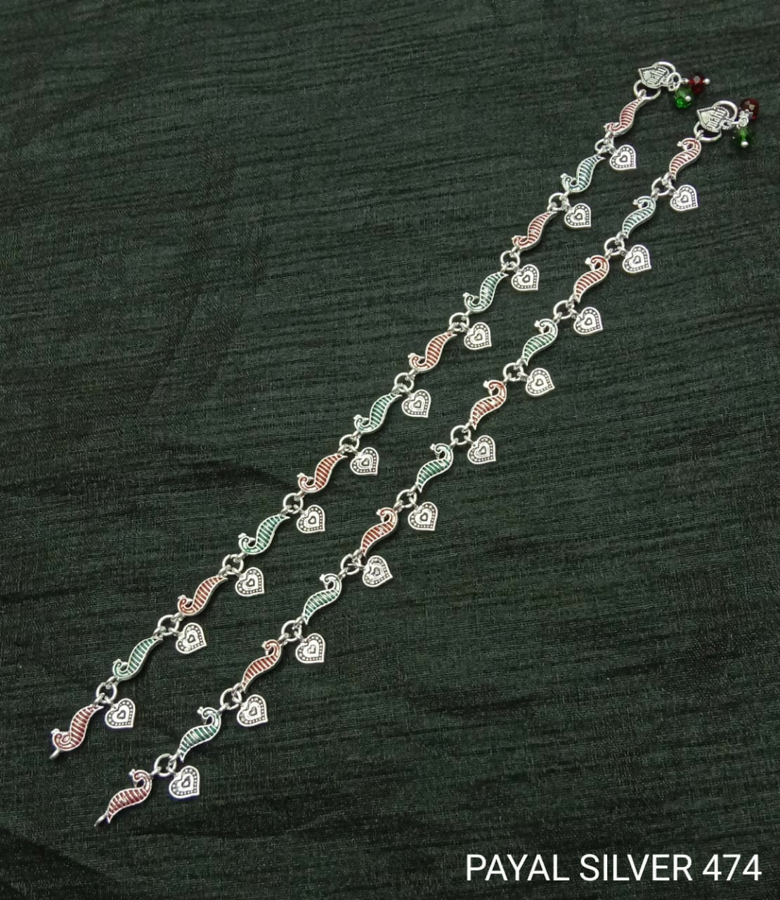 Eternal Love: Silver Heart and Peacock Festive Anklets