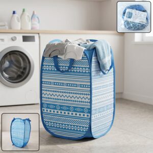 Foldable Laundry Basket Fabric Mesh Clothes Hamper Storage Bag (1 Pc,52x30x30cm)