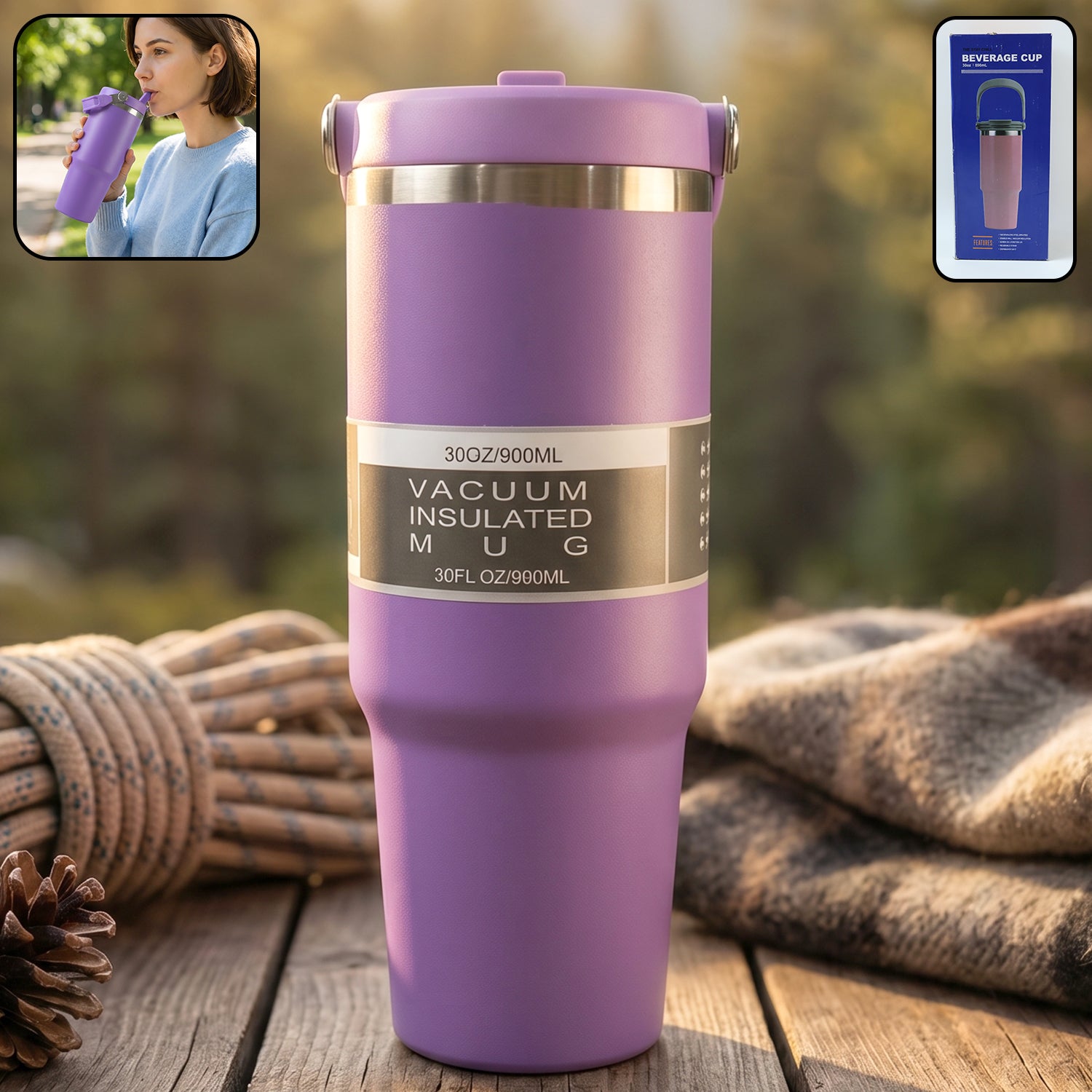 Premium Stainless Steel Vacuum Insulated Travel Mug Tumbler (890ML / 1 Pc / Mix Color)