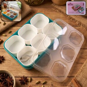 Plastic Real Masala Masti Box with 6 Compartments for Spice Storage