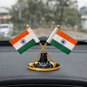 Car Dashboard Double Indian Flag with Shiva Idol Decorative Stand (acrylic)