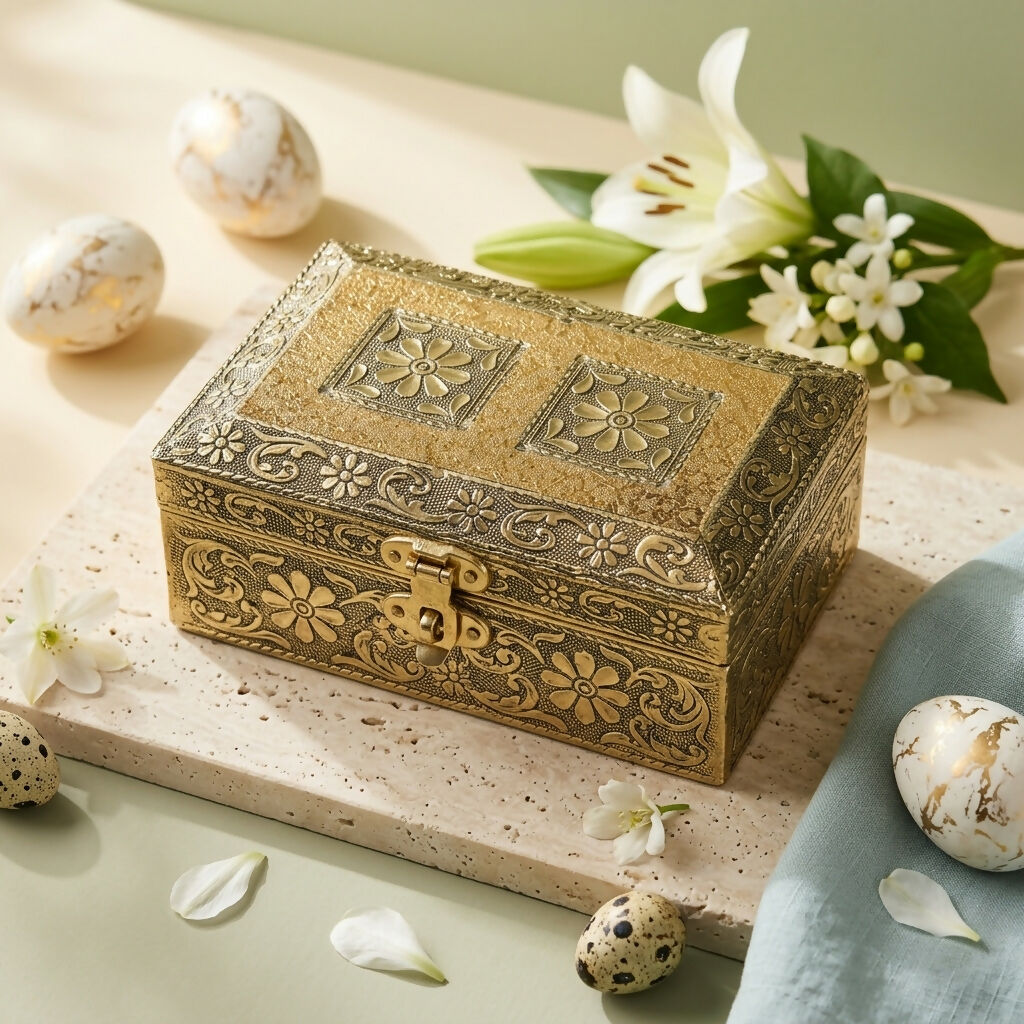 Handcrafted Floral Embossed Metal Jewelry Storage Decorative Organizer