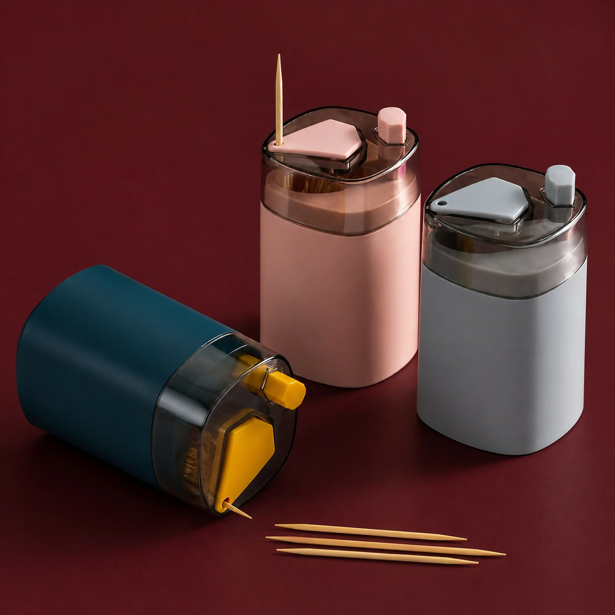 Automatic Push Toothpick Holder Dispenser with Dustproof Cover (Random Color)