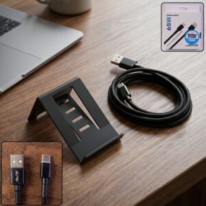 65W USB to Type-C Braided Charging Cable with Mobile Stand (1 Pc, 1 Mtr)