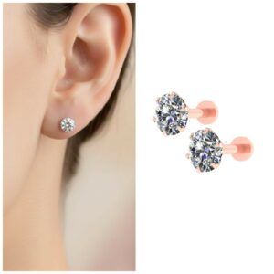 Rose Plated Solitaire Flat-Back Stud Earrings Combo 2