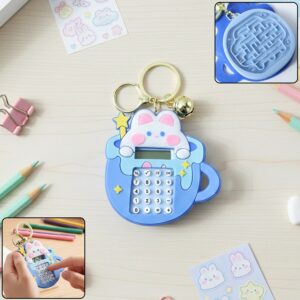 Cute Cartoon Bunny Calculator Keychain with Mini Digital Display (1 Pc)