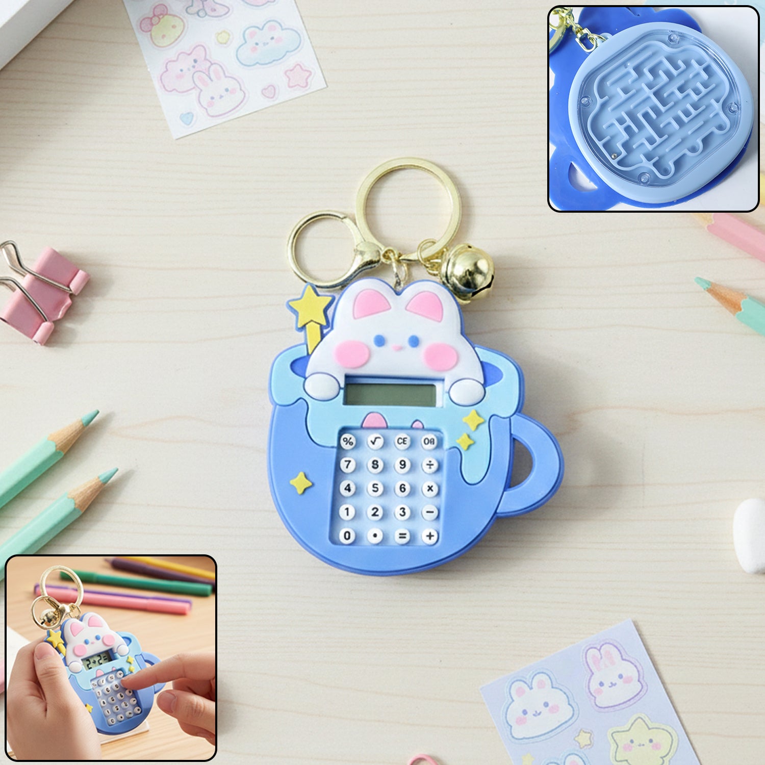 Cute Cartoon Bunny Calculator Keychain with Mini Digital Display (1 Pc)