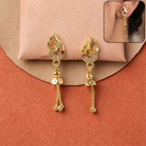 Traditional Teardrop Design Gold Polish Long Dangler Earrings for Women (1 Pair)