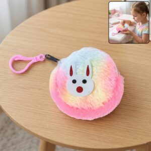 Cute Bunny Design Rainbow Fur Mini Coin Purse Keychain (1 Pc)