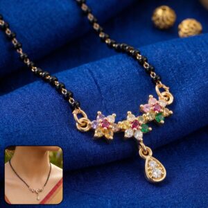 Multicolor Floral Stone Mangalsutra with Hanging Drop Pendant