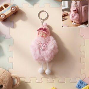 Cute Doll Plush Keychain with Soft Fur Ball (1 Pc)