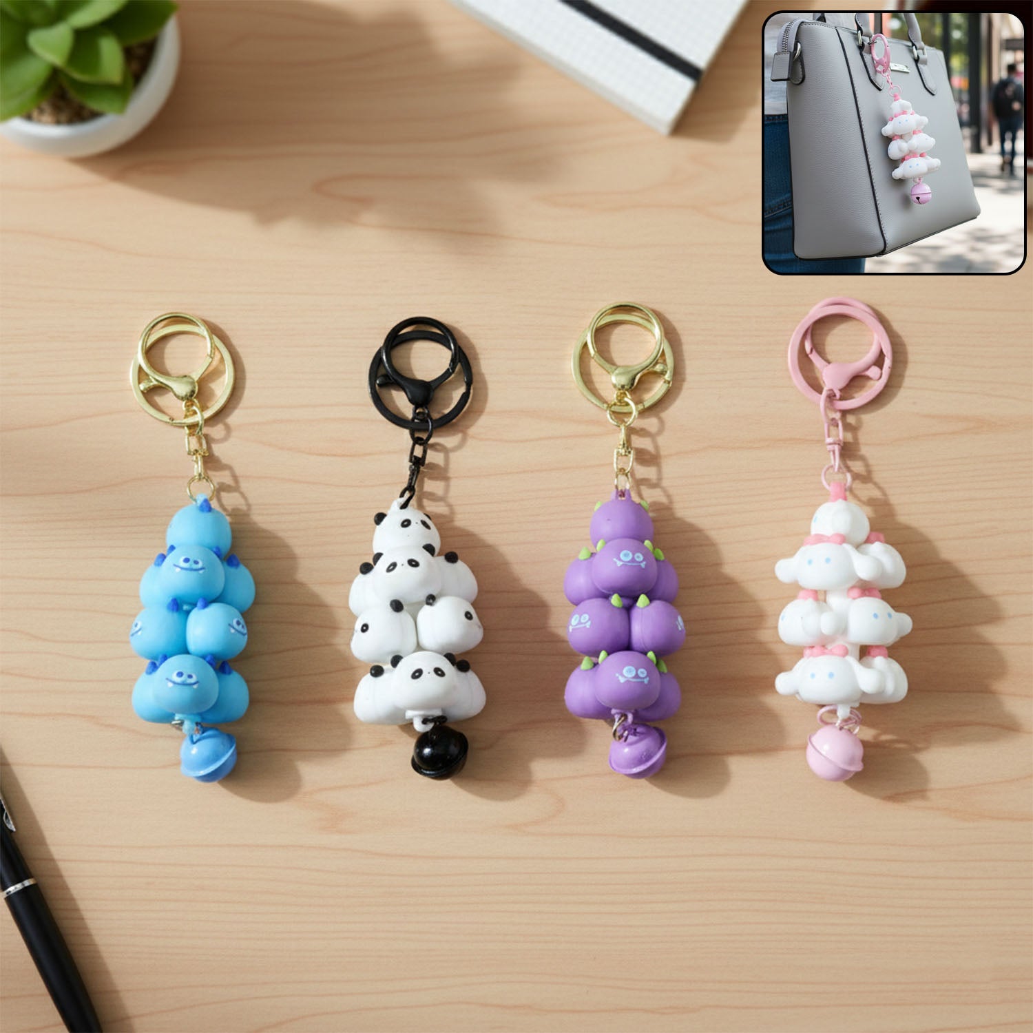 Cute Cartoon Cloud Stack Keychain with Bell (1 Pc , Mix Color)