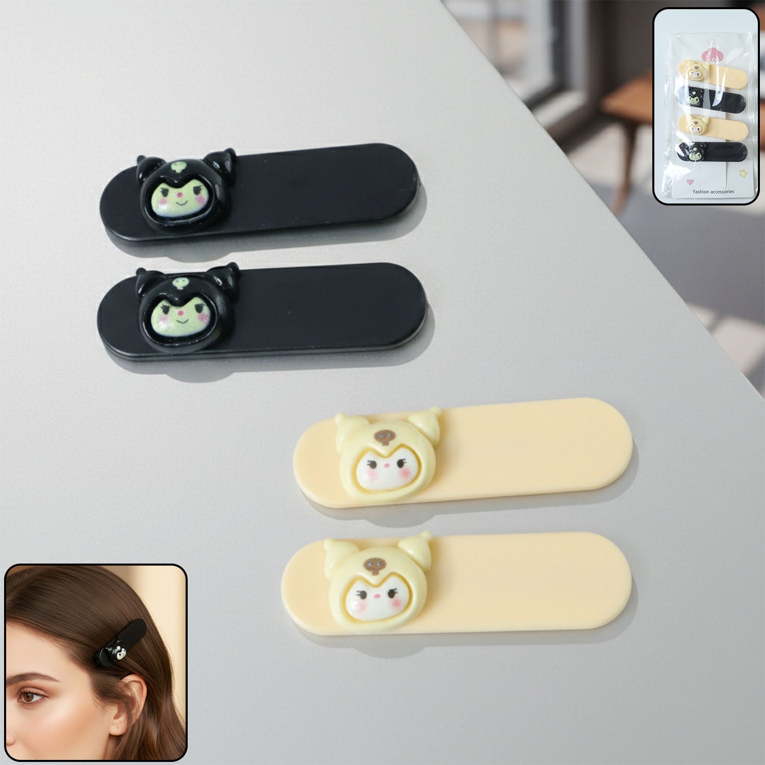 Cute Cartoon Character Decorative Hair Clips Set (4 Pc)