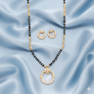 Gold-Plated AD Circular Crystal Mangalsutra & Earring Set for women