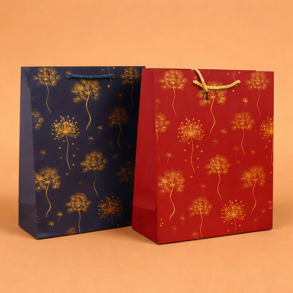 Premium Gold Floral Gift Bag with Handle Paper Carry Bag