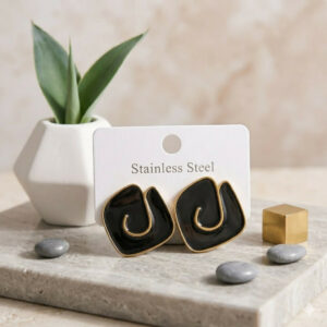 Black Geometric Enamel Stud Earrings for Women Trendy Daily Wear Jewelry