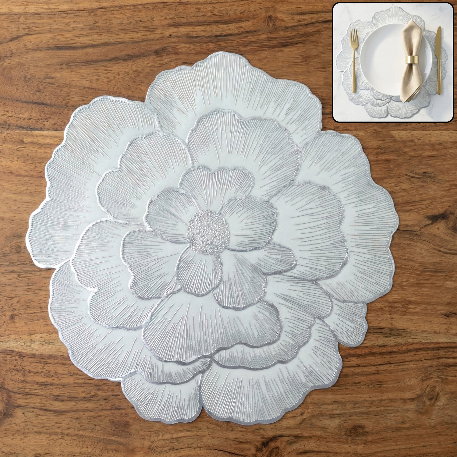 Round Floral Design PVC Table Mat 1 Pc 36x36 Cm