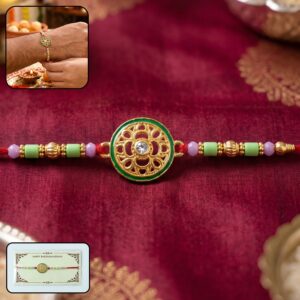 Antique Golden Floral Wheel Designer Rakhi