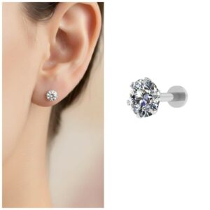 Silver Plated Round AD Solitaire Flat Back Stud Earrings for women and girls