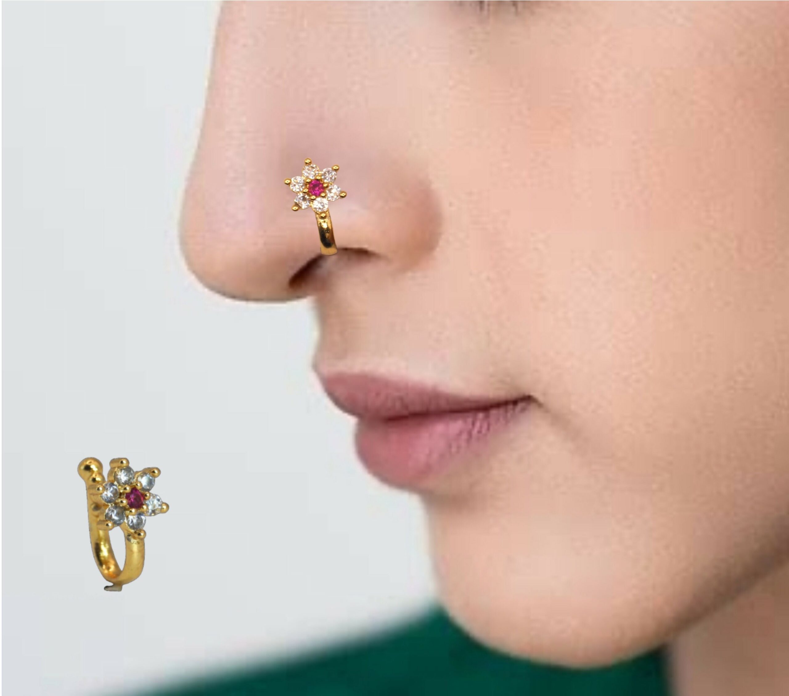 Gold-Plated Floral CZ Sparkle Nosepin for Women