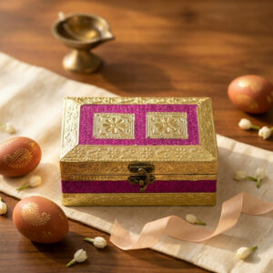 Handcrafted Golden Embossed Magenta Glitter dry fruit Box (6x4 Inch)