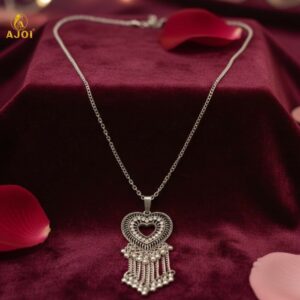 Premium Silver Oxidised Heart Pendant Necklace for Women