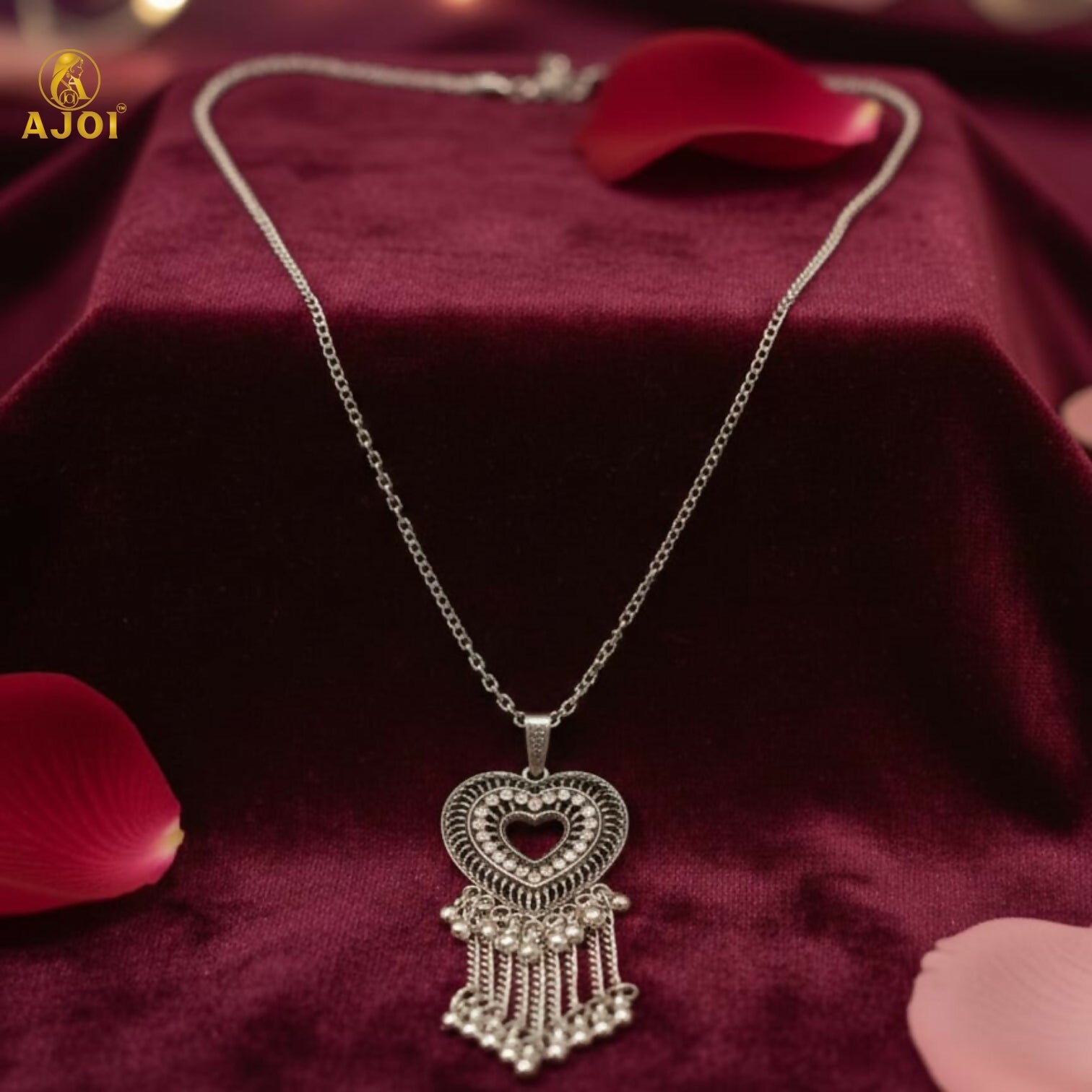 Premium Silver Oxidised Heart Pendant Necklace for Women