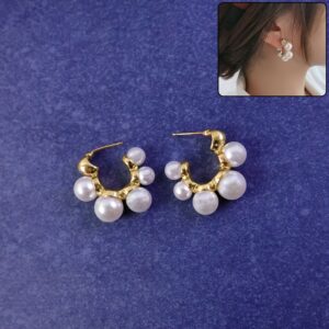 Elegant Pearl Cluster Hoop Earrings for Women – Korean Style Gold Plated Fashion Jewellery